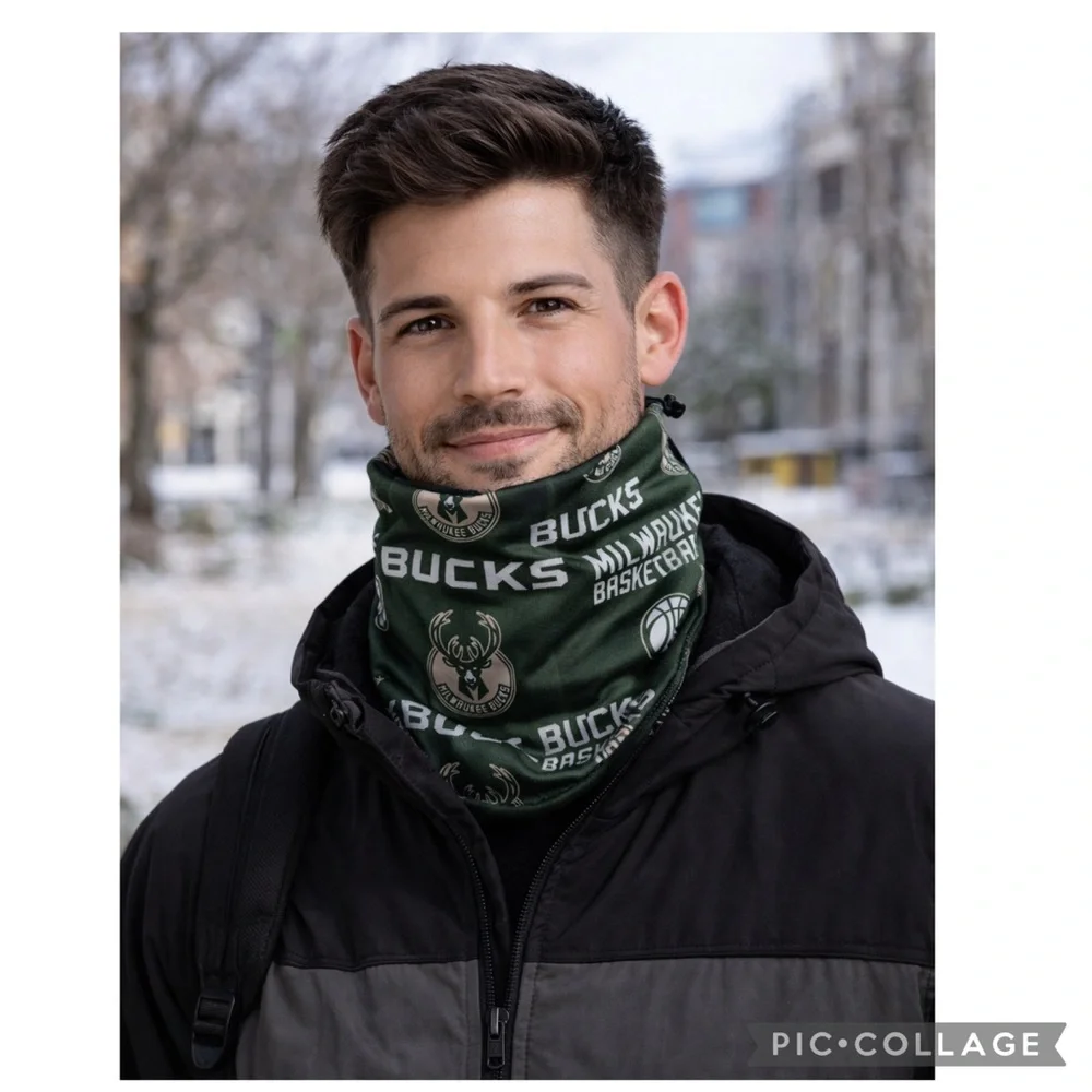 MILWAUKEE BUCKS NECK GAITER FACE COVER WARM WINTER FAN GEAR NBA GREEN TOGGLE